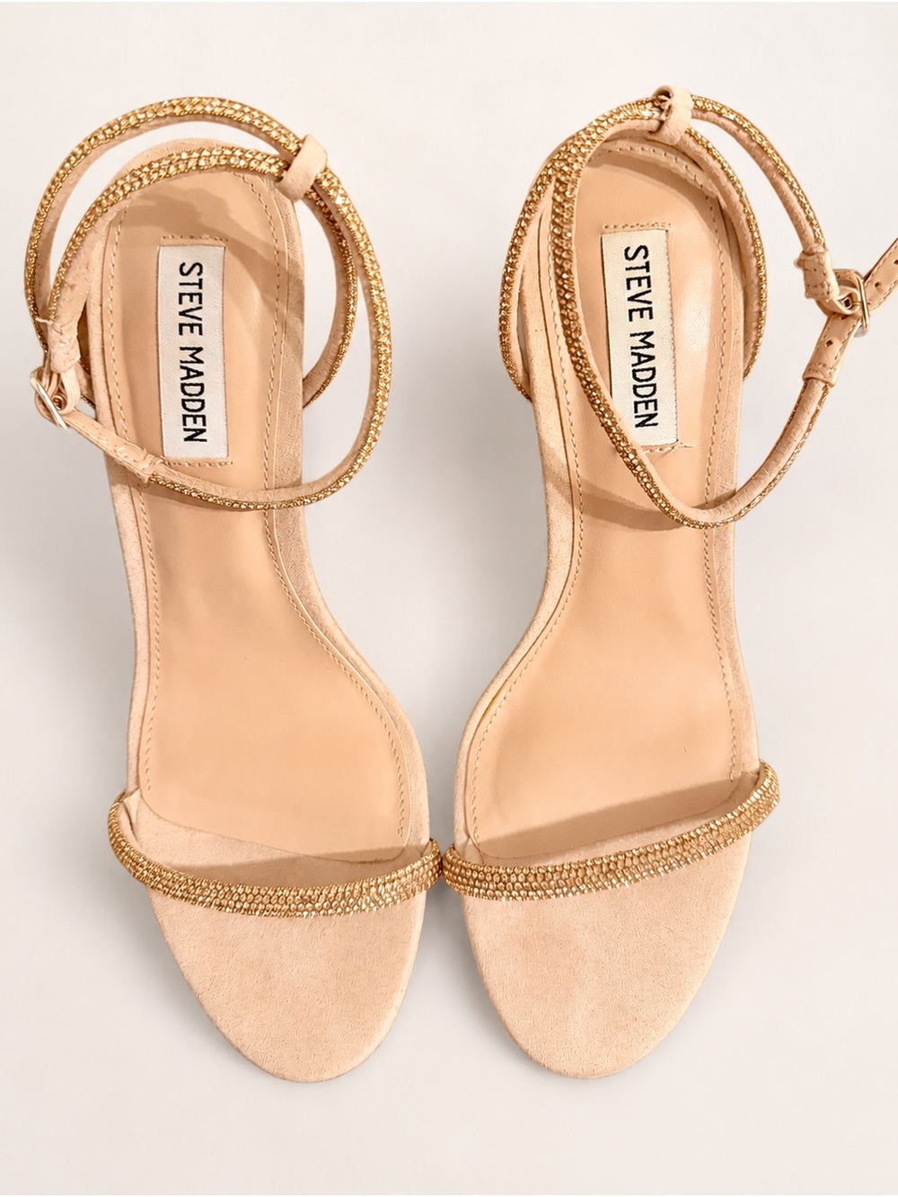 Steve Madden Nude and Gold Rhinestone Ankle-Strap Heels - Size 9